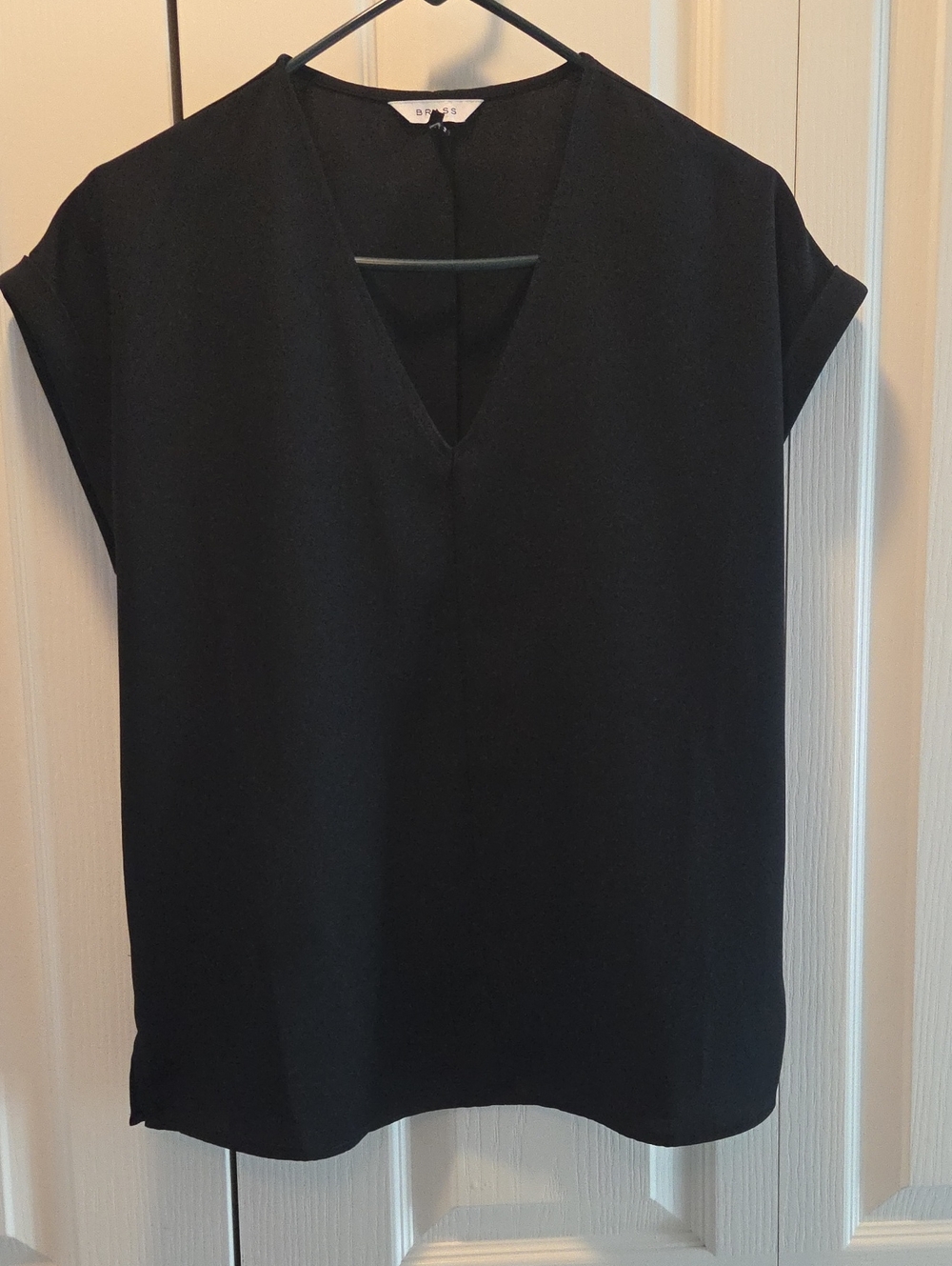 Black V-Neck Short Sleeve Women's Tunic Top Medium